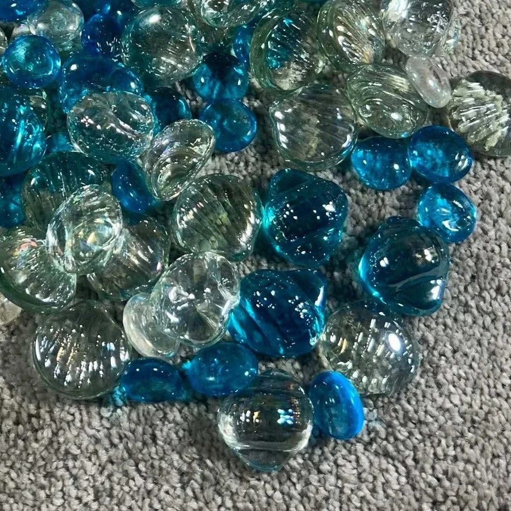 Decorative Glass Gems Blue Clear Green Sand Dollar Coastal Decor Craft Lot